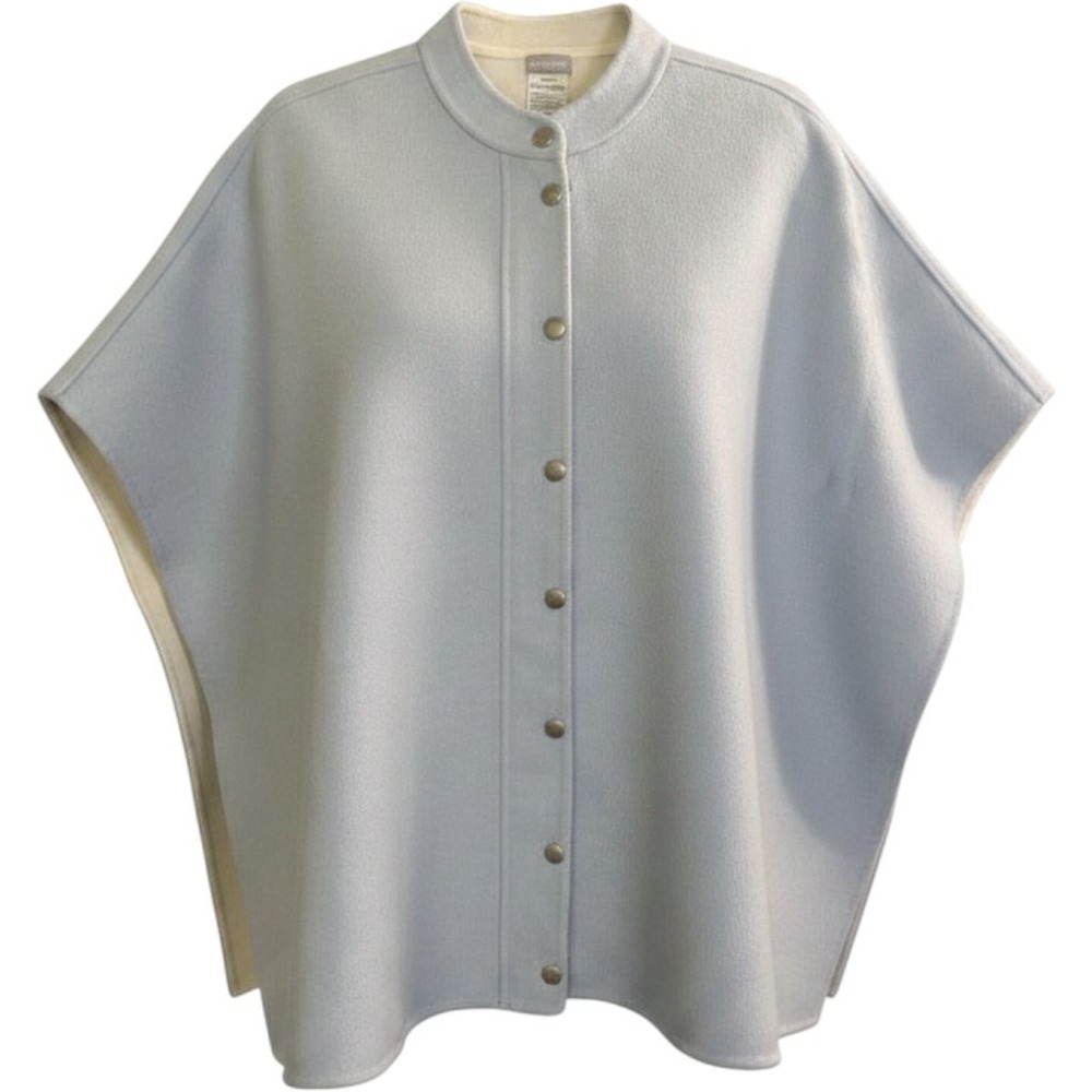 Chicos Light Blue Wool Blend Snap Front‎ Cape Jacket Square Drape Mock Neck S/M